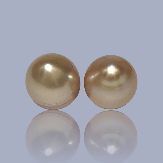 Giant A Pair 13.4 x 15mm 37.3 Carats Deep Gold South Sea Oval Pearl