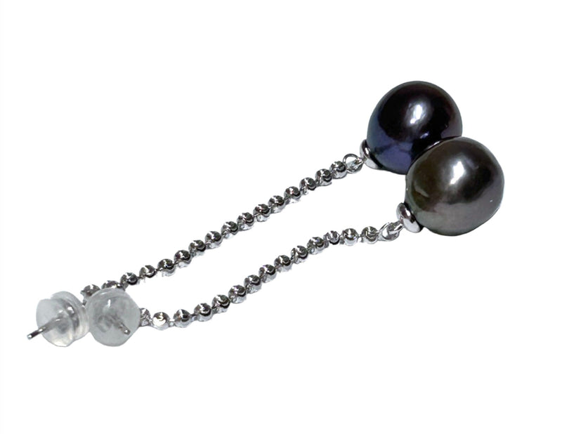 Unique 11.2mm Purple Black Blue Edison Round Pearl Dangle Earrings