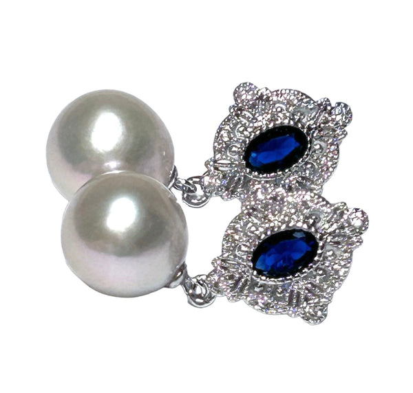 Stunning 11.4mm Natural White Round Edison Pearl Dangle Earrings