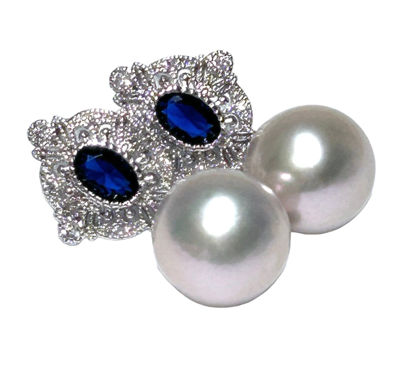 Stunning 11.4mm Natural White Round Edison Pearl Dangle Earrings