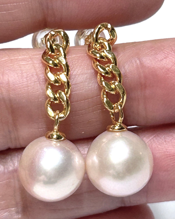 Stunning 11 - 11.2mm Edison Baby Pink Round Pearl Dangle Earrings