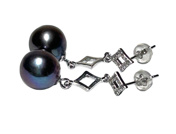 Charing 10 - 10.5mm Purple Black Blue Edison Pearl Dangle Earrings