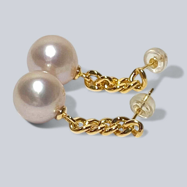 Stunning 11 - 11.2mm Edison Baby Pink Round Pearl Dangle Earrings