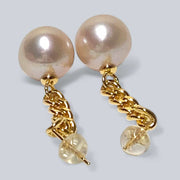 Stunning 11 - 11.2mm Edison Baby Pink Round Pearl Dangle Earrings