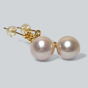 Stunning 11 - 11.2mm Edison Baby Pink Round Pearl Dangle Earrings