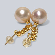 Stunning 11 - 11.2mm Edison Baby Pink Round Pearl Dangle Earrings