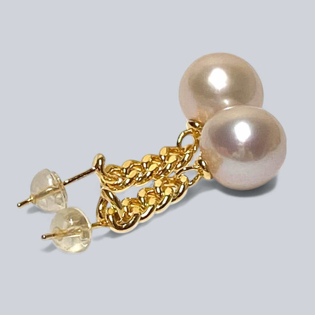 Stunning 11 - 11.2mm Edison Baby Pink Round Pearl Dangle Earrings