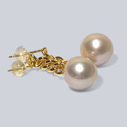 Stunning 11 - 11.2mm Edison Baby Pink Round Pearl Dangle Earrings