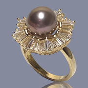 5A Luster 10-10.5mm Edison Purple Brown Round Pearl Ring Size 8