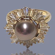 5A Luster 10-10.5mm Edison Purple Brown Round Pearl Ring Size 8