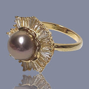 5A Luster 10-10.5mm Edison Purple Brown Round Pearl Ring Size 8