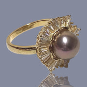 5A Luster 10-10.5mm Edison Purple Brown Round Pearl Ring Size 8