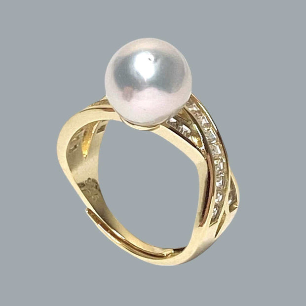 Skillfully 9 -9.5mm Natural White Australia South Sea Round Pearl Ring