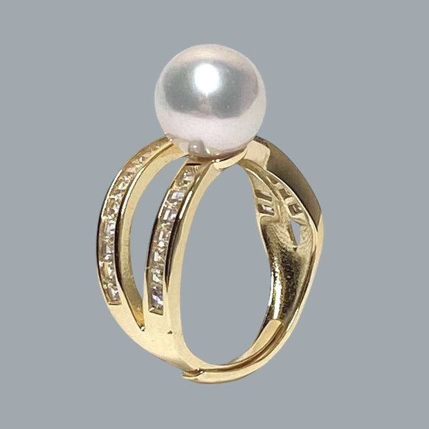 Skillfully 9 -9.5mm Natural White Australia South Sea Round Pearl Ring