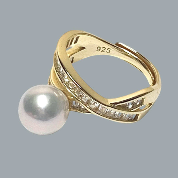 Skillfully 9 -9.5mm Natural White Australia South Sea Round Pearl Ring