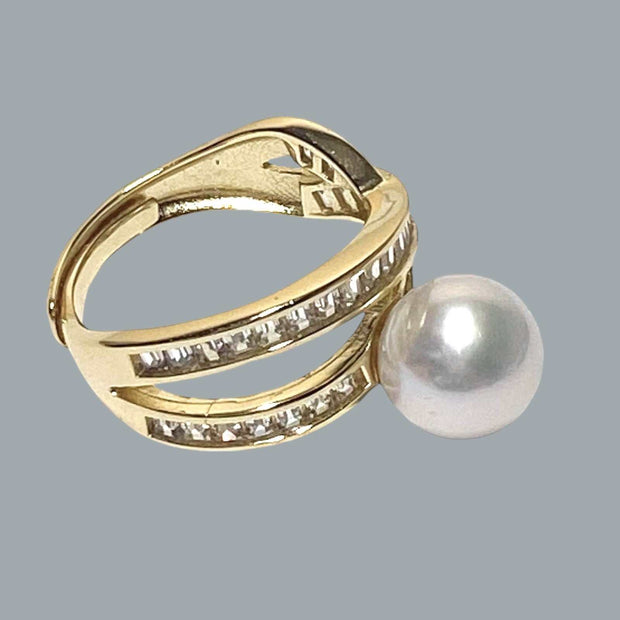 Skillfully 9 -9.5mm Natural White Australia South Sea Round Pearl Ring