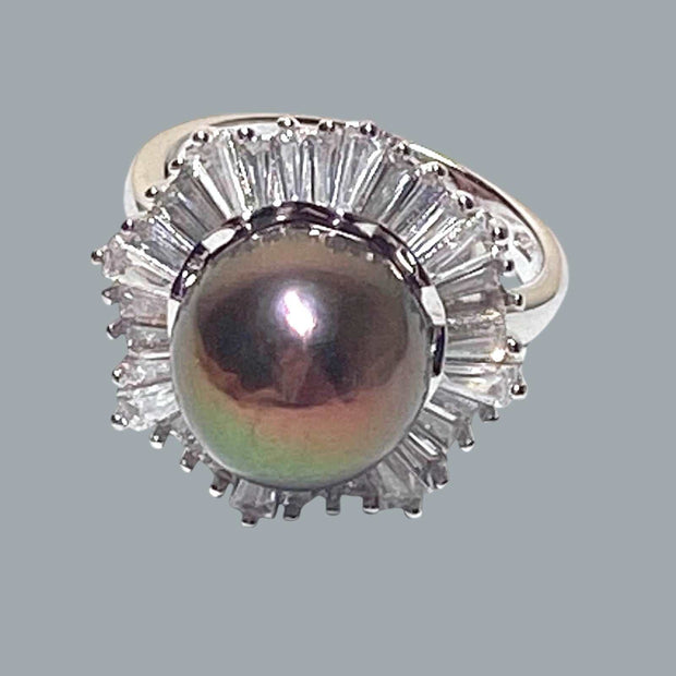 Round 11 - 11.5mm Edison Peacock Purple Pinkish Pearl Ring Size 7