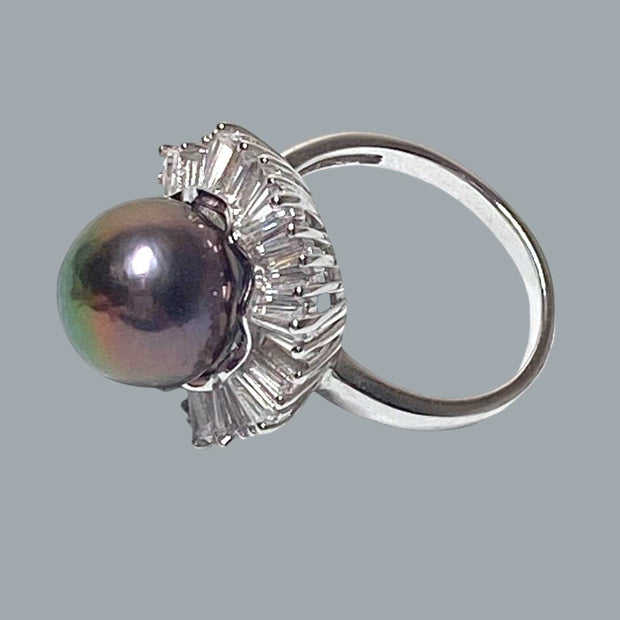 Round 11 - 11.5mm Edison Peacock Purple Pinkish Pearl Ring Size 7