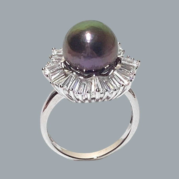 Round 11 - 11.5mm Edison Peacock Purple Pinkish Pearl Ring Size 7