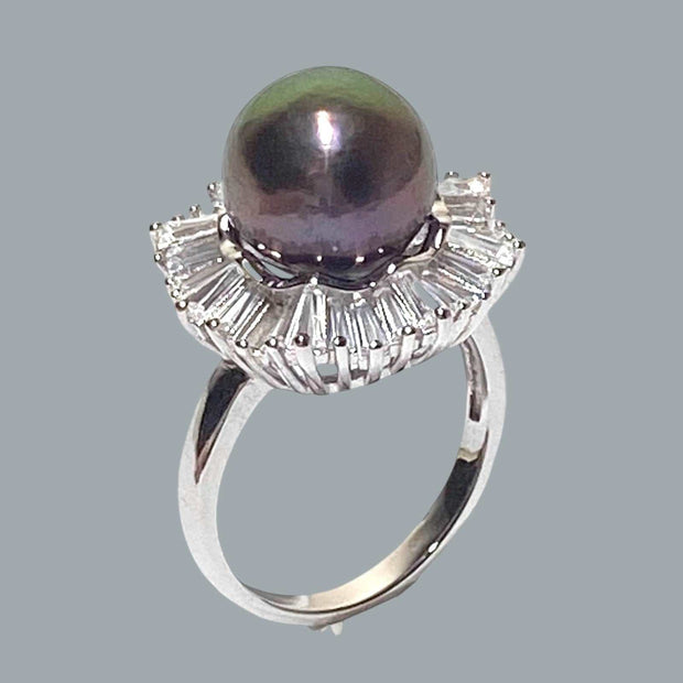 Round 11 - 11.5mm Edison Peacock Purple Pinkish Pearl Ring Size 7