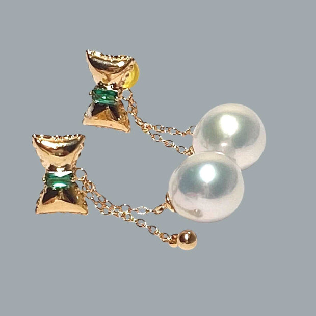 Butterfly Round 10.5 - 11mm Edison Silver White Pearl Dangle Earrings