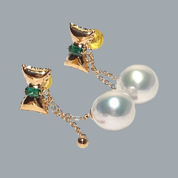 Butterfly Round 10.5 - 11mm Edison Silver White Pearl Dangle Earrings