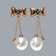 Butterfly Round 10.5 - 11mm Edison Silver White Pearl Dangle Earrings