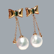 Butterfly Round 10.5 - 11mm Edison Silver White Pearl Dangle Earrings