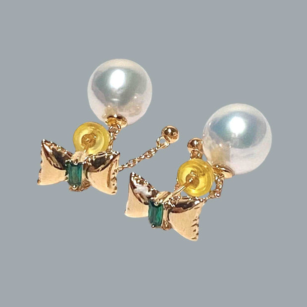 Butterfly Round 10.5 - 11mm Edison Silver White Pearl Dangle Earrings