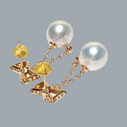 Butterfly Round 10.5 - 11mm Edison Silver White Pearl Dangle Earrings