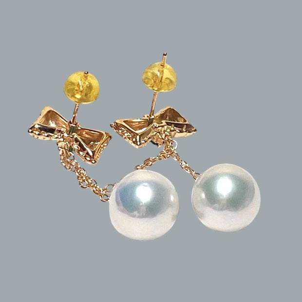 Butterfly Round 10.5 - 11mm Edison Silver White Pearl Dangle Earrings