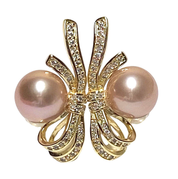 Stunning 9.5-10mm Peach Gold Pink Color Round Edison Pearl Earrings