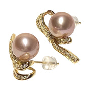 Stunning 9.5-10mm Peach Gold Pink Color Round Edison Pearl Earrings