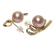 Stunning 9.5-10mm Peach Gold Pink Color Round Edison Pearl Earrings