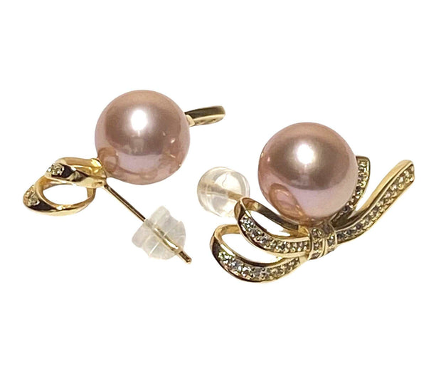 Stunning 9.5-10mm Peach Gold Pink Color Round Edison Pearl Earrings