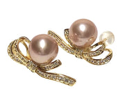 Stunning 9.5-10mm Peach Gold Pink Color Round Edison Pearl Earrings