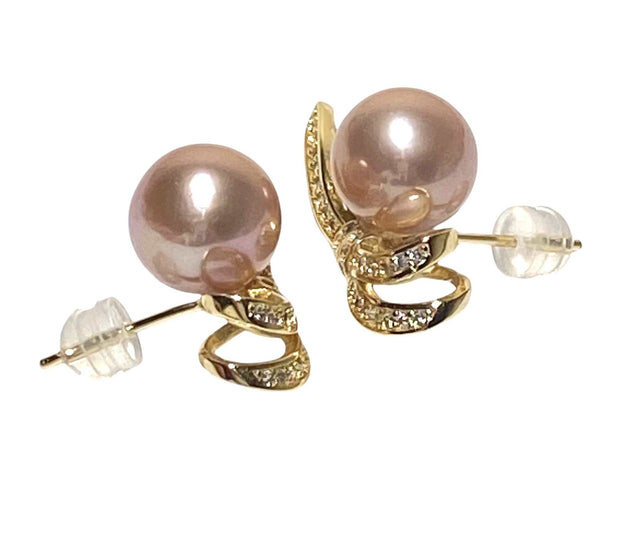 Stunning 9.5-10mm Peach Gold Pink Color Round Edison Pearl Earrings