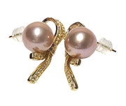 Stunning 9.5-10mm Peach Gold Pink Color Round Edison Pearl Earrings