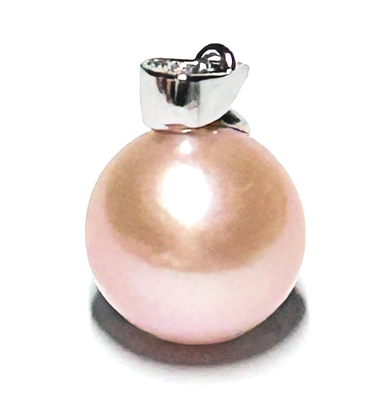 Handmade 10.7mm Edison Natural Peach Pink Round Cultured Pearl Pendant