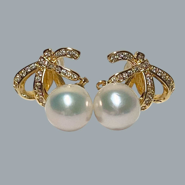 5A Gradings 10.5mm White Round Edison Cultured Pearl Dangle Earrings