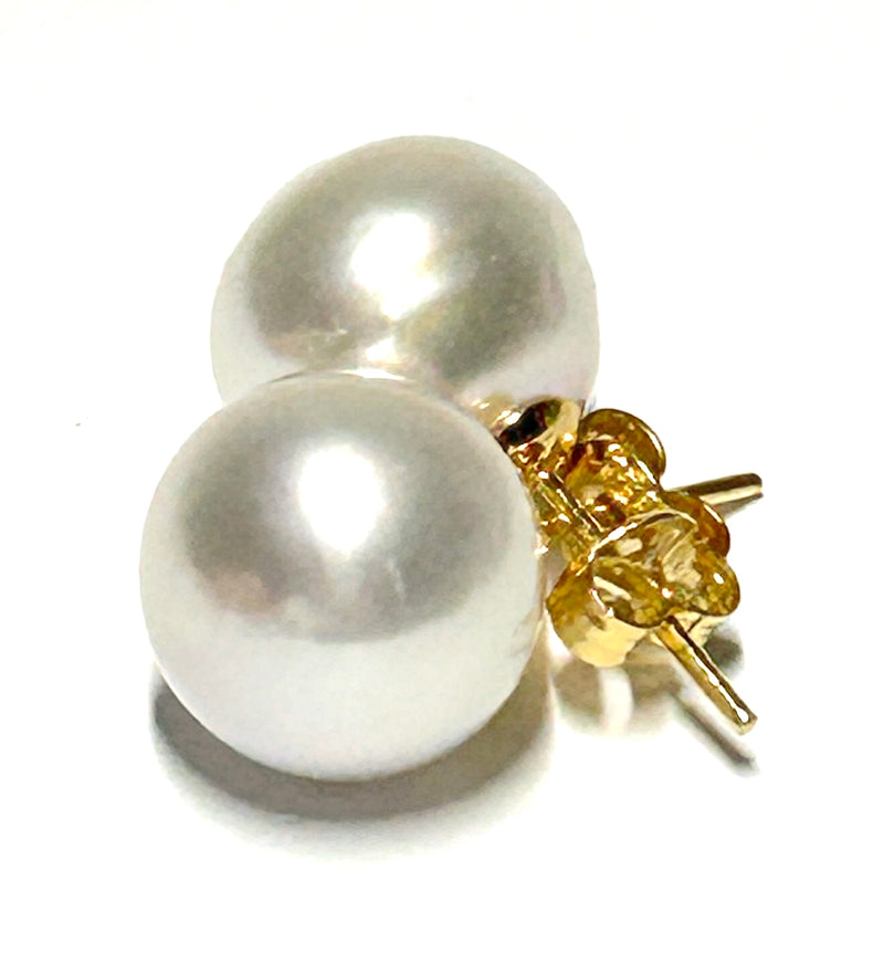 Classic 11.4mm Natural White Siver Tone South Sea Pearl Stud Earrings