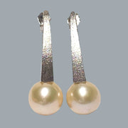 Fantastic 10.5 - 11mm Peach Edison Round Cultured Pearl Dangle Earrings