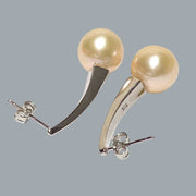 Fantastic 10.5 - 11mm Peach Edison Round Cultured Pearl Dangle Earrings