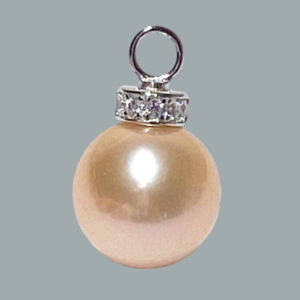 Stunning 12.1mm Edison Peach Gold Round Cultured 5A Luster Pearl Pendant