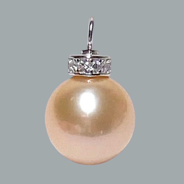 Stunning 12.1mm Edison Peach Gold Round Cultured 5A Luster Pearl Pendant