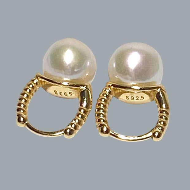 Genuine 9.5 - 10mm White Round Edison Cultured Pearl Clip-On Earrings