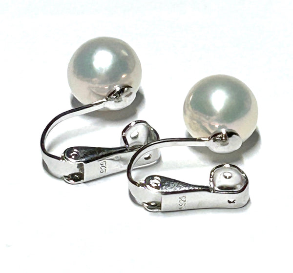 5A Luster 9.2mm Natural White Edison Round Pearl Clip On Earrings