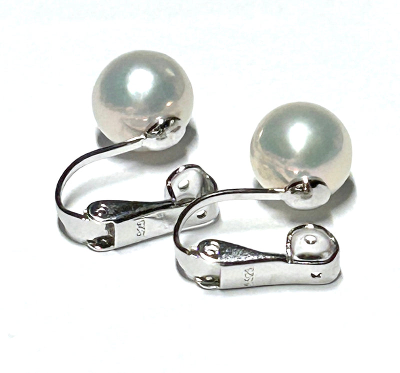 5A Luster 9.2mm Natural White Edison Round Pearl Clip On Earrings