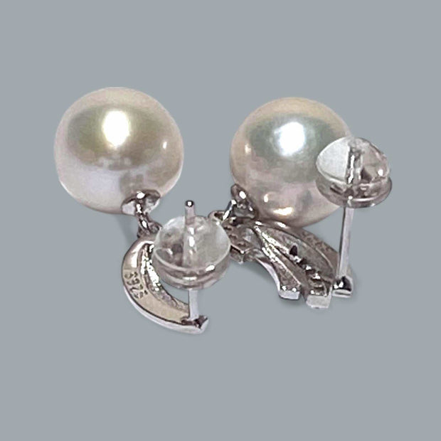 Gorgeous 9.7 - 10mm White Round Edison Cultured Pearl Dangle Earrings - Elegant and Timeless Jewelry for Women