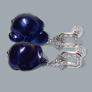 Baroque Giant 13.5x17.5mm Keshi Navy Black Blue Pearl Dangle Earrings